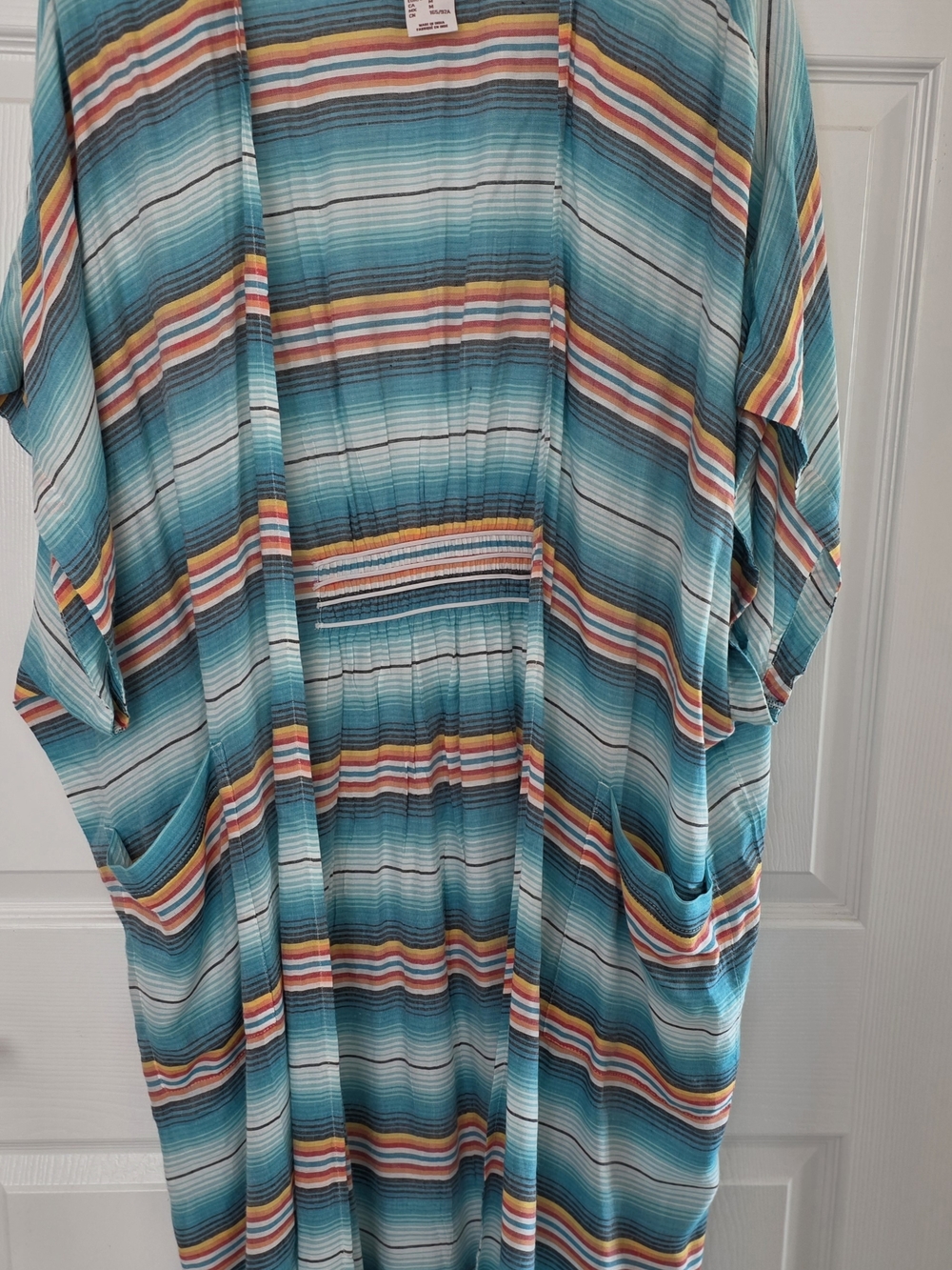 Ariat Teal and Multicolor Striped Open Cardigan. Size Medium